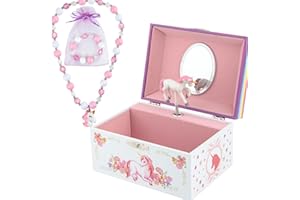 hombrima Music Jewellery Box Gift Set with Necklace Bracelet, Musical Jewelry Storage Case with Spinning Unicorn for Kids Girls Children Daughter