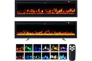 INMOZATA 3 IN 1 Electric Fire 152cm/60" Wall Mounted/Recessed/Freestanding Electric Fireplace with Remote & Touch Screen Control 12 LED Color Flame Effect, 2 Heat Power 900W&1800W, Crystal & Log Set