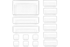 BESTYKS 15 cajones con 4 tamaños, organizador de maquillaje, organizador de cajones, plástico transparente, organizador de tocador, utilizable para maquillaje, cocina, baño, oficina