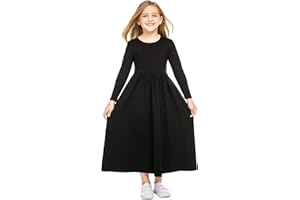 Arshiner Vestido de niña de manga larga, vestido maxi para niños, monocolor, vestido maxi largo para otoño e invierno, vestido de patinadora, vestido básico para el tiempo libre, con bolsillos,