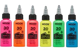 Moon Glow Vernice per tessuti Neon UV 3D - Vernice per tessuti per vestiti, magliette, borse, scarpe e tela, Multicolore, 30 ml (confezione da 6)