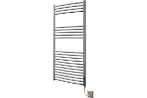GREENEDHOUSE Extra High Heat Output Chrome Electric Towel Rail 600 x 1200mm Curved Bathroom Radiator Heater Up to 26% More Heat Output