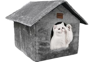 Whiwhi Cat House Portable Cat Kennel Bed Indoor Pet House with Plush Cushion Foldable Soft Cat Nest 45x40x45cm
