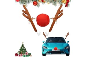 GRILLIX Cornice auto Corna per decorazione natalizia renna 3 pezzi orecchie rosse e campane, kit per auto