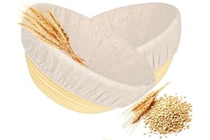 DeJivsin 2pcs Banneton para Pan Redondas de 23 cm, Cesta de Fermentación, Cesta de Fermentación de Pan, Banneton Cuenco de Ratán Natural para Pan y Masa, Capacidad de 1 kg de Masa