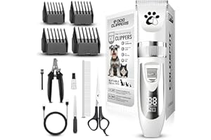 COLDSPOT Dog Clippers Cordless, Dog Grooming Kit, Low Noise Rechargeable LED Display Pet Trimmer (White)