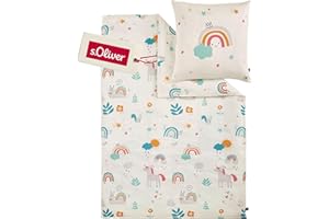 ‎S.OLIVER s.Oliver Kinderbettwäsche Einhorn 100x135 cm - 100% Baumwolle, praktischer Reißverschluss & maschinenwaschbar, Bettwäsche für Kinder Regenbogen 2tlg. bunt
