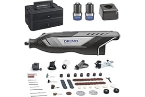Dremel 8250 Herramienta rotativa sin cable 12V sin escobillas 5.000-30.000 RPM Kit con caja Dremel, 65 accesorios, 5 adaptadores 2 batería+cargador para amolar, taladrar, fresar, eliminar lechada