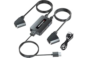 Kirolle Dual Scart auf HDMI Konverter mit 4 : 3/16 : 9 Verhältnis Schalter, 2 x Scart zu HDMI, Zwei Port Scart Eingang HDMI Ausgangs Konverter für Geräte mit Scart Ausgang zur Anzeige auf HDTVs