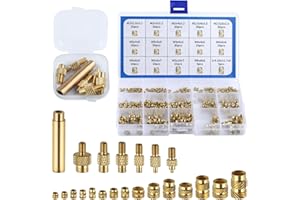 LEONTOOL 307 szt. Zestaw asortymentowy wkładek gwintowanych, M2-M6 1/4-20 metryczne nakrętki radełkowane, mosiężne wkładki grzewcze z adapterami spawalniczymi do elementów z tworzyw sztucznych i