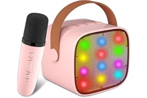 BONAOK Karaoke Machine Wireless Microphone Toy, Portable Wireless Bluetooth Karaoke Player, Rechargeable Karaoke Speaker with Microphone, Music Player with Lights Toy for Girls and Boys (Pink)