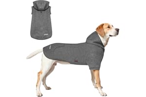 Kickred Hunde Hoodie, Hundemantel mit Hut & Taschen & Leinenloch, Weicher und Atmungsaktiver Kapuzenpulli Für Große Hunde Winterhundebekleidung Drinnen, Draußen Hundekleidung von Kickred (Grau-2XL)