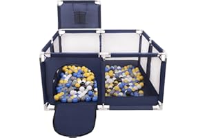 Selonis Parc Bébé Avec 100 Balles Plastiques Aire De Jeu Pliable Basket, Bleu:Noir/Blanc/Gris/Bleu/Jaune