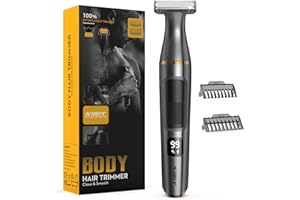 Kibiy Bodygroom - Rasoio intimo uomo per viso, corpo e zona intima con indicatore LED, IPX7, impermeabile per il corpo da uomo, ricaricabile di tipo C, viene fornito con due pettini guida