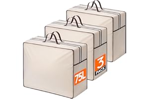 Lifewit 75L Aufbewahrungstasche mit Verstärkten Griffen, 3 Stück Kleidung, Atmungsaktive, XXL Bettdecken Aufbewahrung mit 2 Reißverschluss, Aufbewahrung für Kissen, Bettwäsche & Decken