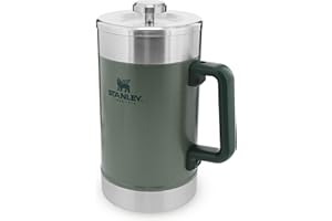 STANLEY Classic Stay Hot French Press 1.4L - Keeps hot for 4 hours - Mesh Filter - Minimal Sediment - Integrated steel coffee press - BPA-free - Dishwasher Safe - Hammertone Green