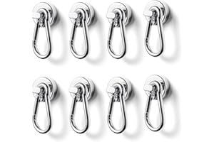 BTLIN Magnetic Hooks Extra Strong, Heavy Duty Neodymium Magnet with Carabiner Hook Maximum Load Capacity 32LBS for Indoor Outdoor Grill Warehouse Office Factory 8Pcs