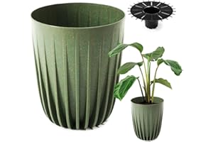 Konzept 11 Pot de fleurs haut de 30 cm de diamètre, grand pot pour extérieur, balcon, cache-pot avec insert, vert, pot de palmier