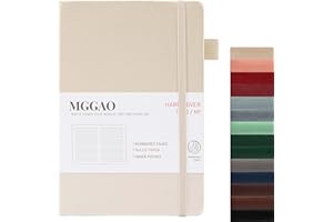 MGGAO A5 Diario rayado 100 GMS Papel grueso rayado con 188 páginas numeradas Cuaderno de tapa dura de cuero premium para escritura personal Estudio Oficina Viajes Grabación
