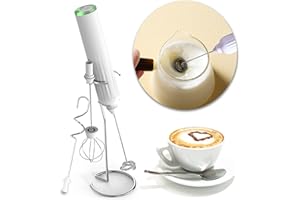 YEAHTOP Espumador de Leche Eléctrico de Mano, Mini Mezclador Batidora de Leche con Soporte de Acero Inoxidable, 3 Batidores y