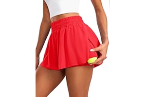 CRZ YOGA Women's 2 in 1 Flowy Running Shorts High Waisted Quick Dry Sport Gym Biker Shorts Athletic Tennis Skirts with Pockets