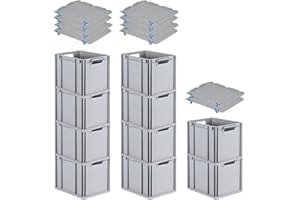 PROREGAL SuperSparSet 10x Eurobox NextGen Grip mit Auflagedeckel & 4 blauen Schiebeschnappverschlüssen, HxBxT 32x30x40cm, 30L, Griffe offen, Glatter Boden, Eurobehälter Transportbox Transportbehälter