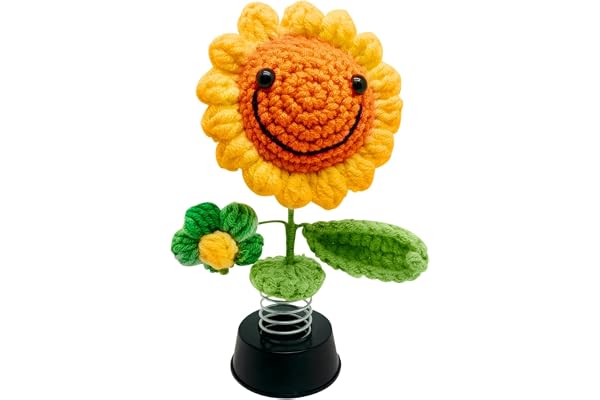 Décoration de Voiture| Figurines pour Voiture Fleur à tortiller | Décorations deTableau de Bord | Tournesol Smiley Tricoté Fleur Dansante