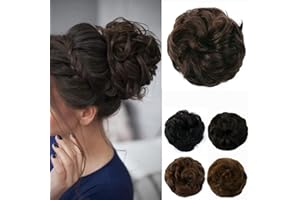 JJstar Messy Hair Bun Curly Wavy Hair Scrunchies Accessories Pieces for Women Girls Synthetic Chignons (Dark Brown)