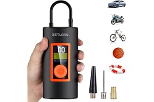 ZETHORS Mini Compressore Aria Portatile Pompa Elettrica per Bicicletta 150 PSI con Auto-off, Luce LED, Batteria Ricaricabile da 6000mAh, Gonfiatore di Pneumatici