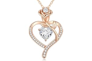 CDE Collana Donna Collana Cuore in Oro Rosa Gioielli Donna, 925 Sterling Silver Collana Pendente Anniversario Compleanno San Valentino Regalo di Natale per donne Moglie Mamma Fidanzata