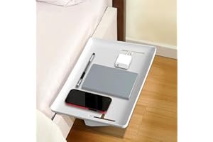 Lacusmall Nachttisch Regal, Tablett Nachttischregal Regal für Bett Bettablage zum Einhängen mit Kabelführung, Clip-On-Nachttisch, Tablett-Organizer ca.: 32 * 23.5cm, Weiß