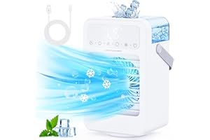 JERVAMNI Portable Air Conditioner Air Cooler Fan, 90° Oscillating Mobile Air Conditioner, All-in-1 USB Desk Cooling Fan with Timer 8H, 5 Wind Speeds, Spray Modes, for Home Office etc