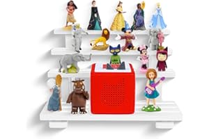 FURAOMEILI for Tonies Shelf Magnetic,for Tonie Storage Stand Rack Display Risers ,for Toniebox Characters Figures Shelves,,Holds 45 Figurines,Compatible Charging Station for Children Kid's Room,Pine Wood(White)