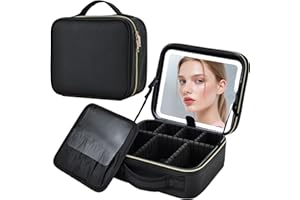 KzRUeb Kosmetikkoffer mit Beleuchtetem Spiegel Schminktasche Reise Make up Tasche Make up Koffer Kosmetiktasche Damen Schminkkoffer Make up Organizer Make up Bag,Schwarz