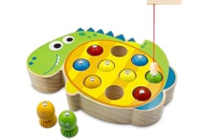 CRIVEPLE Jeu de pêche magnétique - Jouet Montessori - Jouet pour Enfants - Jouet en Bois pour Le développement Moteur - Jeu de pêche 1-2-3-4 Ans - Cadeaux en Bois pour Filles et garçons (Dinosaures)
