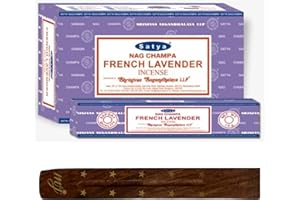 M & J Original Satya Nag Champa French Lavender Incense Sticks | with M&J incense sticks holder | Full Box | for Aromatherapy, Spa, Yoga, Weddings, Meditation, Healing, Positivity and Relaxation