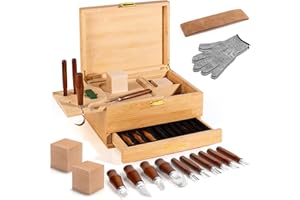 MARVERO 17-in-1 Kit per intaglio del legno, set di strumenti per intaglio del legno, set di coltelli da intaglio, kit per la lavorazione del legno, con grandi scatole di legno per artigianato (marrone)