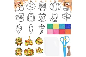 CPKONUUIP Herbst Bastelset Kinder, 13 Stück Fensterbilder Herbst Basteln mit Kindern, Herbstdeko Kränze Bastelset, Bastelvorlagen Herbst Fensterbilder, DIY Bastelset Blätter Tier Deko Kinder Geschenk