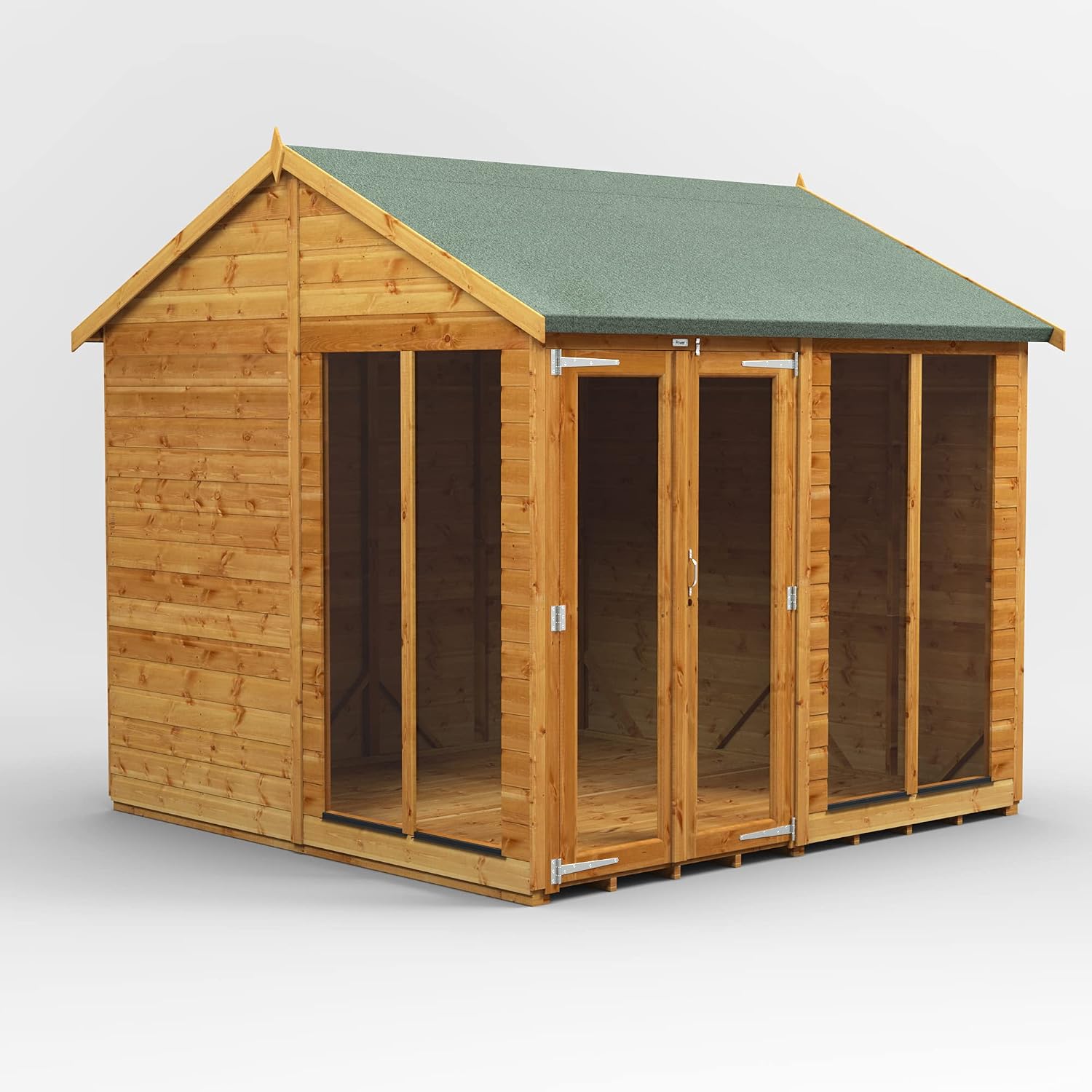 Powersheds High Grade Premium Apex Summer House Wooden Shed with Security Features, PVC Window Sills, Door & Window Flexibility, made from Extra Thick Timber