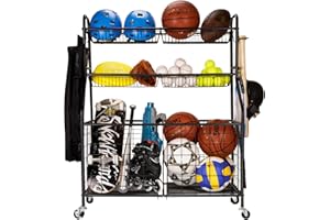 WEYIMILA Organizador de equipos deportivos para garaje, almacenamiento deportivo para garaje, almacenamiento de juguetes de garaje, estante de baloncesto rodante, almacenamiento para pistola Nerf, organización