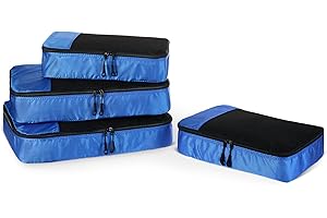 Amazon Essentials 4 Cz. Zestaw Akcesoriów Podróżnych do Pakowania, Organizer na Bagaż z Podwójnym Zamkiem, Klapa Górna z Siatki, 100% Poliester, 2 Śr./2 Duże, Niebieski (Wcześniej Amazon Basics)