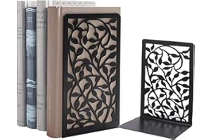 GOSLYLY Serre Livres Métal Cale Livre-Noir Séparateurs de Livres Anti Rayures pour Bureau, Maison, Écoles CD, Librairie et Bibliothèque 1 Paire (Noir Lierre)