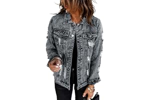 Necooer Denim Denim Jacket Distressed Authentics Women's Denim Jacket