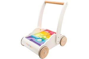 Le Toy Van - Carrito Petilou andador de madera | Carrito andador Nubes y Arcoíris | Recomendado para niños y niñas - A partir de +12 meses