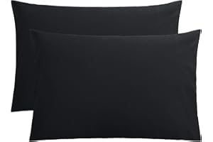FLXXIE 2 Pack 100% Brushed 1800 Microfiber Plain Queen Pillowcases, Wrinkle and Stain Resistant, Soft and Cozy Envelope Closure Bed Pillow Cases, Black, 50x75 cm