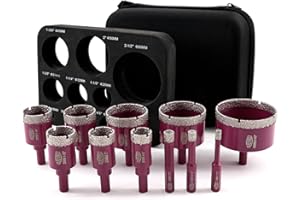 QUEFORET Diamond Drill Bits Set 11pcs - 6/8/10/20/25/28/32/35/45/50/65mm Dry Hole Saw for Ceramic Porcelain Tile Marble Granite, Triangle Shank