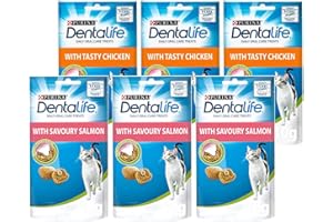 PURINA Dentalife Dental Treats for Cats | Bundle of 6 | Chicken 40g x 3 and Salmon 40g x 3