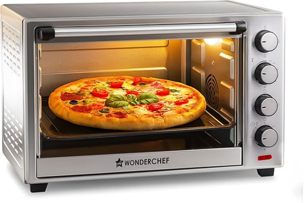 Wonderchef Oven Toaster Griller (OTG) - 60 litres, Steel with Rotisserie, Auto-Shut Off, Heat-Resistant Tempered Glass, 6-Stage Heat Selection Bake, Grill, Roast Easy clean