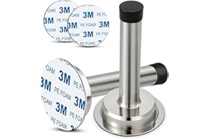 MINISTAR 2 PCs Adhesive Mounted Door Stop | Protect Furniture & Walls from Slamming Doors | No Screw Door Stop | Stainless Steel Door Stoppers with Sound Dampening Bumper Top