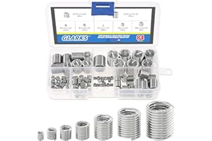 Glarks 84Pcs 304 Stainless Steel Wire Thread Inserts Thread Repair Sleeve Kit, Metric M3 M4 M5 M6 M8 M10 M12 Steel Sheath Coiled Wire Helicoil Type Screw Repair Insert Assortment Kit
